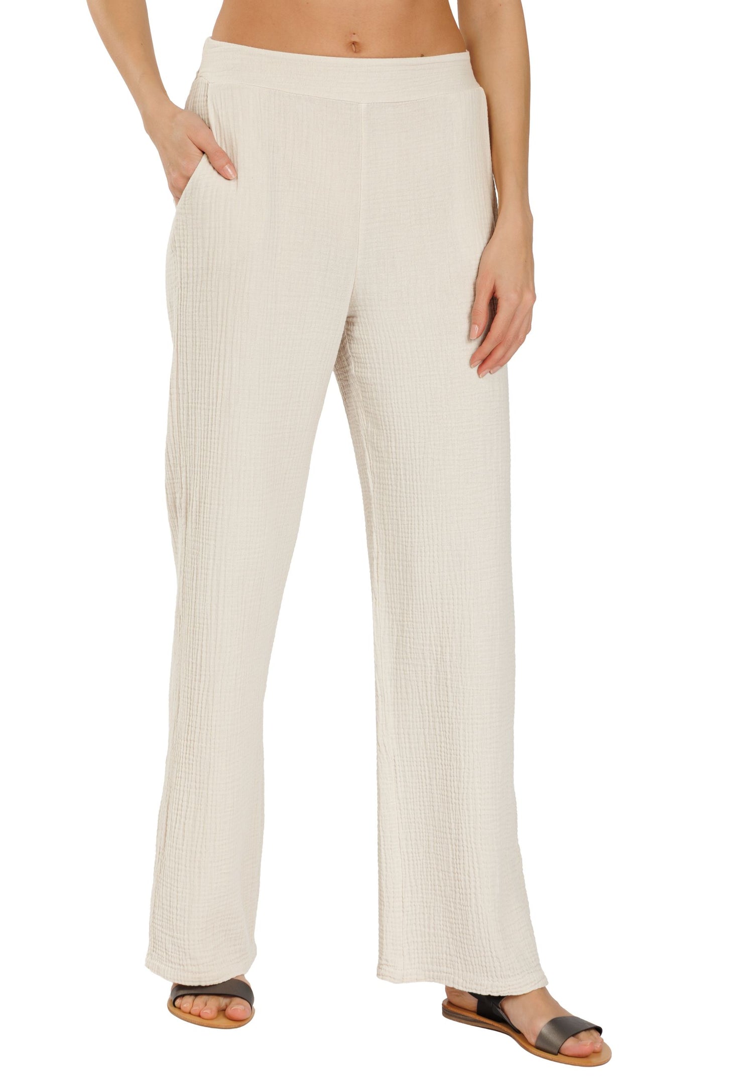 Caspar KHS055 Leichte Damen Musselin Hose | Luftige Casual Sommerhose aus Baumwolle mit elastischem Bund | Bequeme Baumwollhose Frühling Sommer | Made in Italy