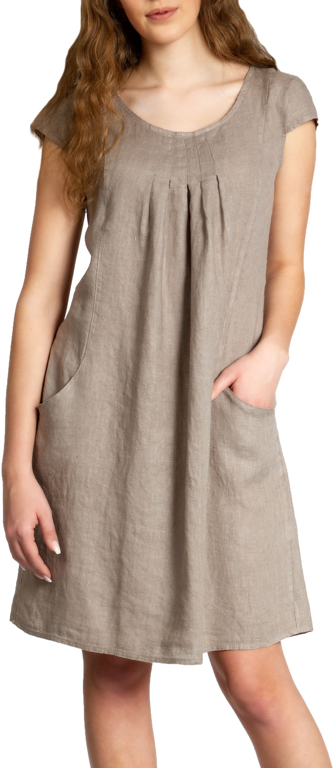 Caspar SKL025 knielanges elegantes Damen Sommer Leinenkleid