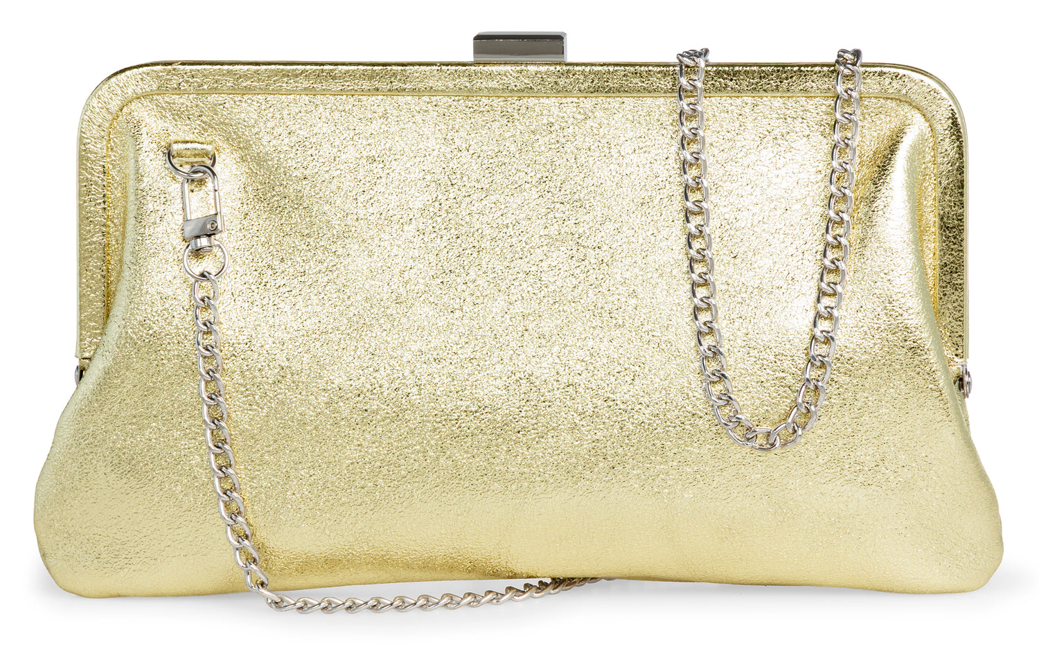 Caspar Elegante Echtleder Clutch Damen Leder Umhängetasche mit besonderem Bügelverschluss und Kette - PREMIUM LINE - Modell No.862 - Made in Italy